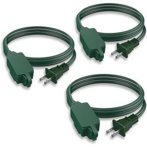 PLUGTUL Green Indoor Extension Cord 6 FT, 2 Prong Extension Cord, 3 Polarized Outlets with Safety Cap Protect for Home Office, 16/2 SPT-2 ETL Listed, 3 Pack