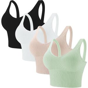 Eleplus 4 Pieces Comfy Cami Bras for Women Tank Crop Top with Built in Bra Yoga Longline Padded Lounge Bralette Pack