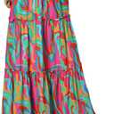 Happy Sailed Womens Floral Print Boho Maxi Skirt Elastic High Waist Pleated Ruffle Flowy Long Skirts S-XL (S)