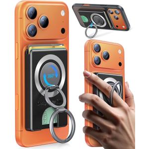 Compatible with Magsafe Wallet 3 Cards Holder [20X Strong Magnet] Magnetic Phone Grips Stand Mount Dual Ring 360 Rotation Desk Cellphone Fits for iPhone 17/16/15/14/13/12 Pro Max (Black)