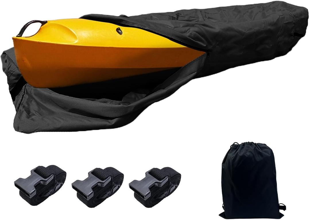 Kayak Cover,Black Canoe Cover Full Wrap Thickened Waterproof Kayak Cover for Outdoor Kayak/Canoe/Paddle Board,Boat Accessories fit for 10ft Long Kayak