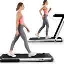 Goplus 2 in 1 Folding Treadmill, 2.25HP Superfit Under Desk Electric Treadmill, Installation-Free with Remote Control, APP Control and LED Display, Walking Jogging for Home Office (Silver)