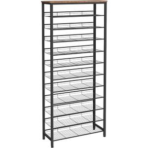 HOOBRO 12-Tier Shoe Rack, Large Capacity Shoe Storage Organizer for 35-45 Pairs of Shoes, Standing Shoe Shelf with Slanted Shelves, for Entryway, Closet, Hallway, Rustic Brown and Black BF51XJ01