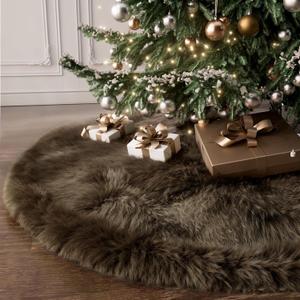 iMucci 30inch Christmas Tree Skirt Wool Fur Brown Tree Skirt Small Tree Skirts Brown Trees Skirt Holiday Party Decoration