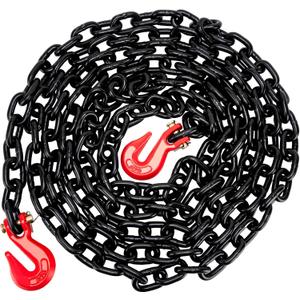 Binder Chain G80 Transport Binder Chain 3/8 Inch x 20 Foot - Tie Down Chains with Clevis Grab Hooks 7,100 lbs Safe Working Load Log Chain for Transporting Towing Binding Equipment, Black Binder Chain G80 Transport Binder Chain 3/8 Inch x 20 Foot - Tie Down Chains with Clevis Grab Hooks 7,100 lbs Safe Working Load Log Chain for Transporting Towing Binding Equipment, Black