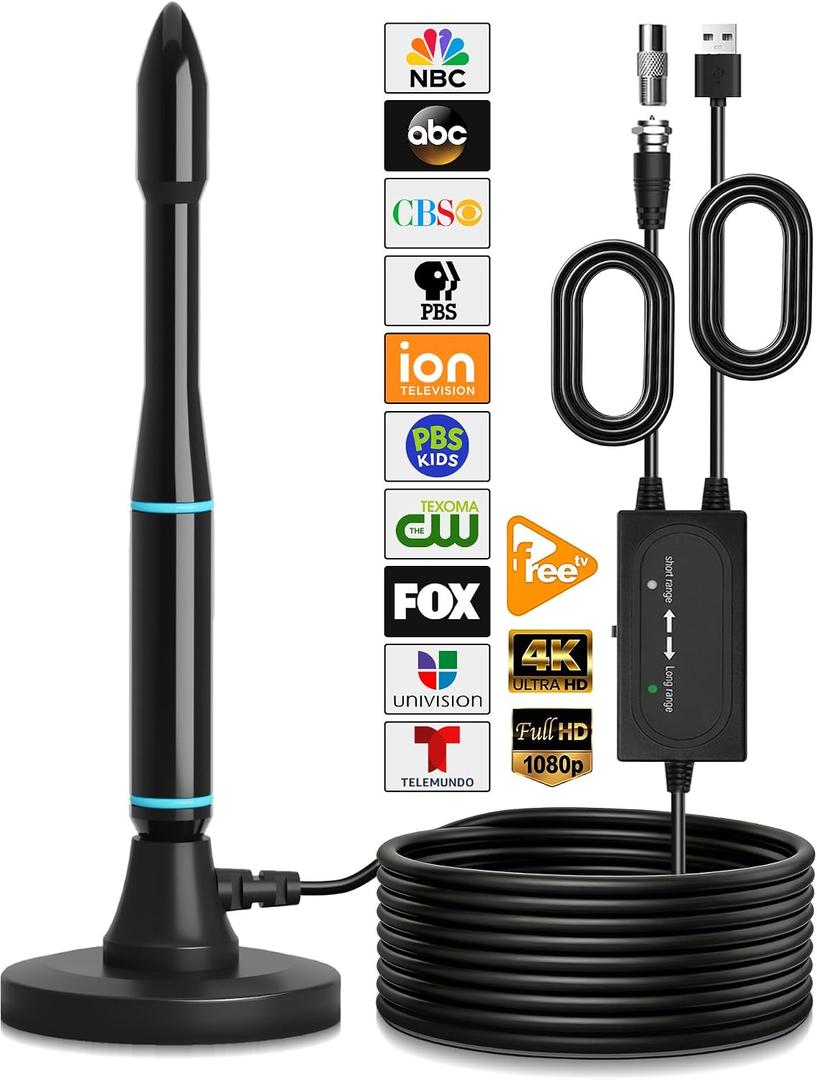 TV Antenna for Smart TV Indoor, 2026 Digital TV Antenna for Local Channels | Long Range 360 Reception Digital Antenna for Smart TV Indoor for All TVs, Easy to Install, Supports 4K 1080p 16FT Cable