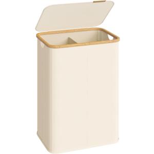 SONGMICS Laundry Hamper, Laundry Basket with Lid, Foldable Storage Basket, Bamboo Frame, for Bedroom, Living Room, Oxford Fabric, 37 Gal. (140 L), Cream White ULCB519WD01