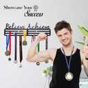 Generic Believe Achieve Medal Holder and 50 Ribbon Hanger Display for Gymnastics, Marathon and 5K Running, Dance, and Sports, Large Award and Trophy Shelf, Steel Wall Mount with Hardware, Black