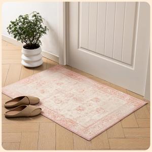 Istana 2x3 Area Rug - Pink Boho Rugs for Living Room 2x3 - Foldable Small Rugs for Bedroom - Stain Resistant Washable Rug Non Slip - Eco-Friendly Area Rugs Indoor (2' x 3', Pink / Faded Beige)