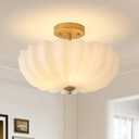 Gold Modern Ceiling Light,15.7" Semi Flush Mount Ceiling Light Fixture with Milky Flower Shade,3-Light Kitchen Lights Ceiling Entryway Light Fixture for Bedroom Hallway Porch