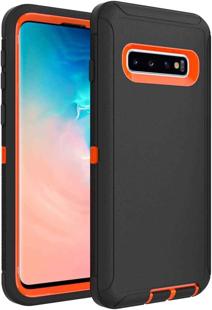 Case for Galaxy S10, Heavy-Duty Tough Rugged Shockproof Drop Protective Cover Cases for Samsung Galaxy S10, Black+Orange