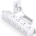 Short Extension Cord 1Ft, Flat Plug Power Strip - Addtam 12 Widely AC 3 Sides Multiple Outlets, 1050J Surge Protector, Wall Mount, Desk Charging Station for Home Office Dorm Room Essentials (White)