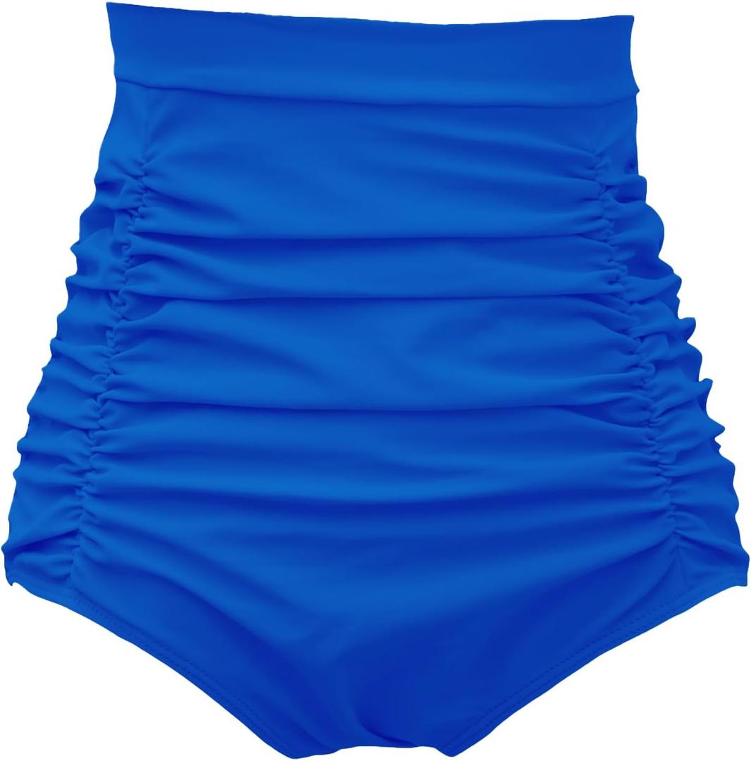 COCOPEAR Women's Ruched High Waisted Bikini Bottom Retro Vintage Swim Short Tankinis (Purple, Medium)