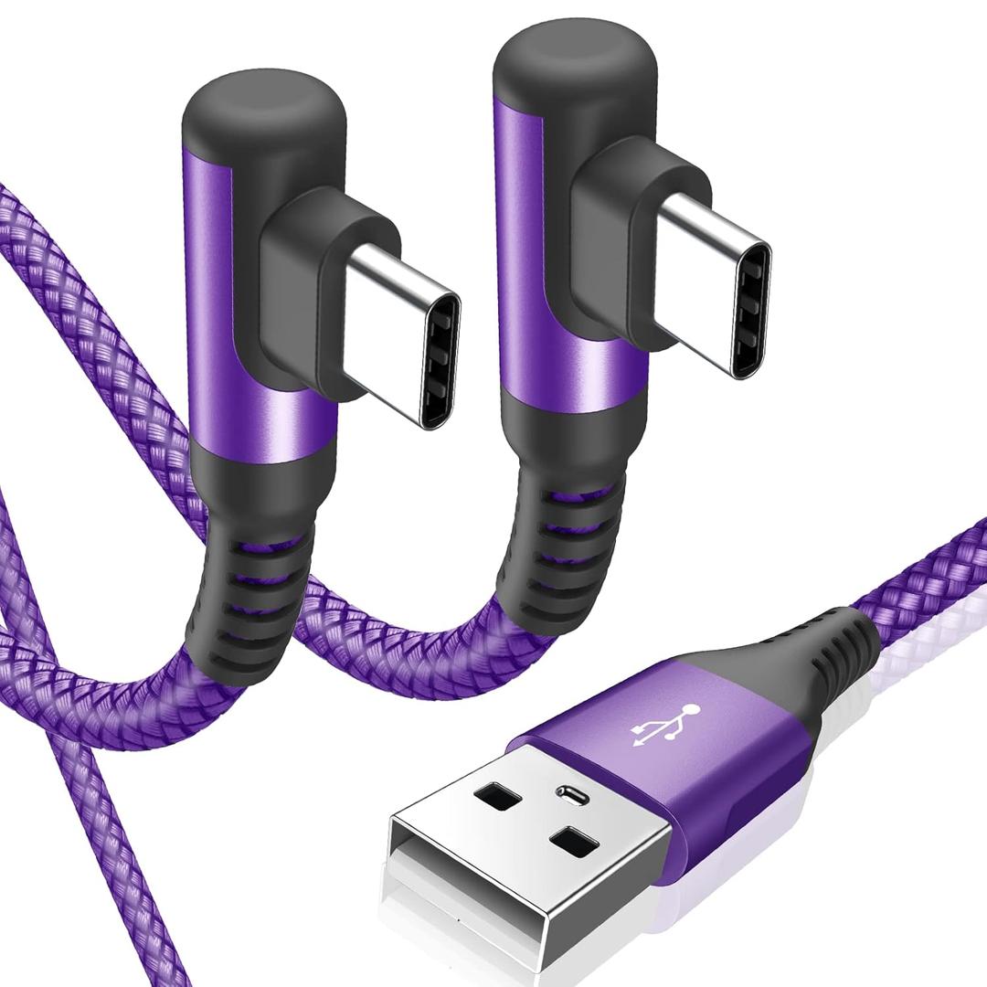 sweguard USB Type C Charger Cable Right Angle [2-Pack,3.3FT] 3.1A Nylon Braided Cord for iPhone 17 16 15 Pro Max Plus iPhone Air Samsung Galaxy S26 S25 S24 S23 S22 S21 Note 20 A15 Flip Pixel LG Moto (purple)