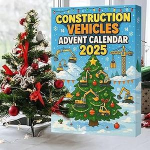 Construction Vehicles Advent Calendar 2025, 24-Day Construction Vehicle Mini Toy Car Christmas Countdown Calendar with 24 Different Engineering Vehicle-Shaped Pendants, For Boys Girls