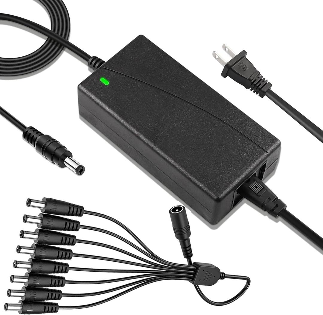 12V 5A Security Camera Power Adapter Quick Charger 100V-240V AC to DC 8-Way Power Splitter Cable LED Power Transformers-Fits Analog/AHD DVR/Camera/Lorex, RGB LED Strip Lights