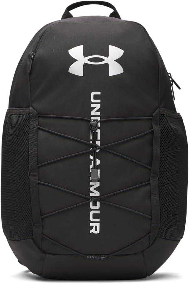 Under Armour Unisex Hustle Sport 6.0 Backpack, (001) Black/Black/Metallic Silver, One Size Fits Most