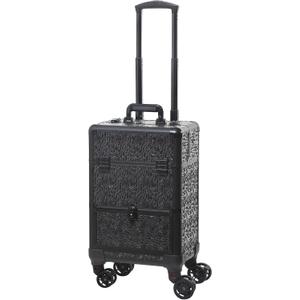 Rolling Train Case with Drawer - Makeup Cosmetic Organizer Traveling Trolley 