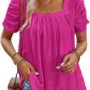 Dokotoo Women's Hollow Pleated Short Sleeves Square Neck Casual Loose Solid Color Knit T Shirts Tops Blouses (X-Large)