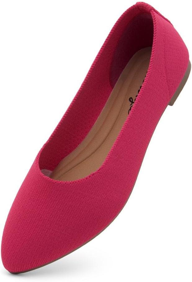 Herstyle Women's Flats  Dressy Pointed Toe Knit Ballet Flat Shoes with Memory Foam | Slip-On, Foldable & Comfortable for Work, Office, Party & Travel (2025 Trend) (11, Hotpinkkn)