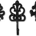 Wallcharmers Set of 3 Rustic Decorative Wall Hooks 8 | Victorian Shabby Chic Fleur De Lis Antique Towel Hooks for Hanging | Gothic Cast Iron Farmhouse Indoor Outdoor Key, Dog Leash, & Towel Hanger