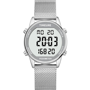 Women's Step Counter Pedometer Watch with Stainless Steel Bracelet, Stylish Design, No App, No Charging Needed for Step, Calorie, Distance, Alarm, Countdown Timer，TU-2401