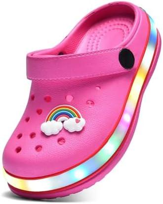 XPKWS Toddler Kids Clogs Boys Girls LED Garden Shoes Light up Sandals Slip on Quick Dry Beach Slippers, 24 