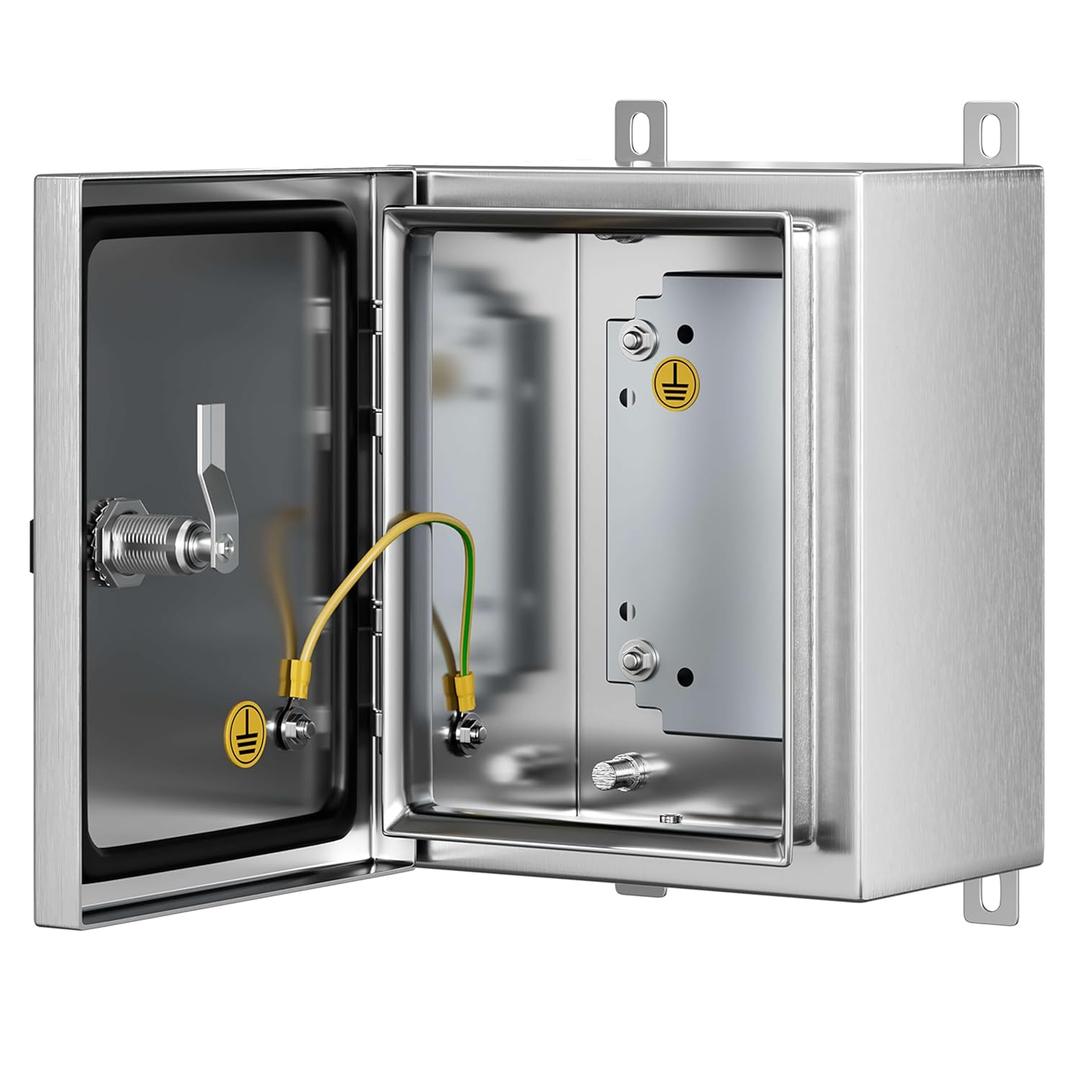 Stainless Steel Enclosure, IP65 Waterproof Electrical Box for Indoor and Outdoor Projects, Includes Mounting Plate and Wall Bracket 250x200x150mm (10"x8"x6")