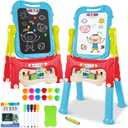 Toddler Art Easel for Kids, Double-Sided Magnetic Whiteboard & Chalkboard with Painting Accessories, Rotatable Easel Toy Gift for Boys and Girls