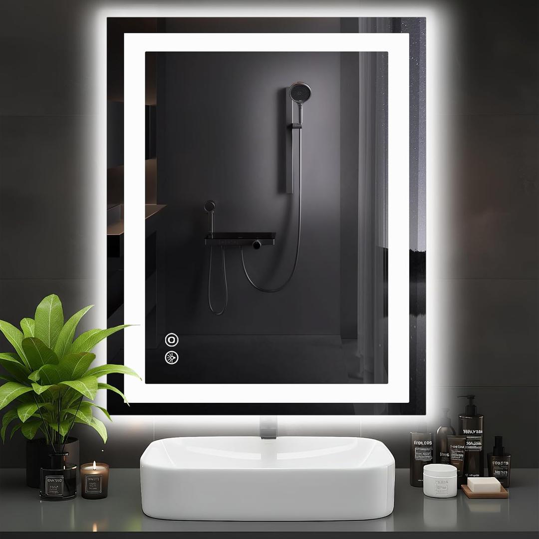 DUMOS 32.1"x40.1" LED Bathroom Mirror, Smart Anti-Fog Bathroom Vanity Mirror with Front Light & Backlit, 3 Color Temperatures, Dimmable, Memory Function (White-rectangle)