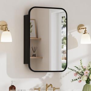 16x24 Inch Medicine Cabinet with Mirror, Rounded Corner, Black