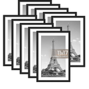 upsimples 11x17 Picture Frame Set of 10, Display Pictures 9x15 with Mat or 11x17 Without, Multi Photo Frames Collage for Wall Display, Black