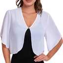 SURVODJA Womens Chiffon Cropped Cardigans Lightweight Sweaters Short Sleeve Bolero Shrugs for Dress (White, XXL)