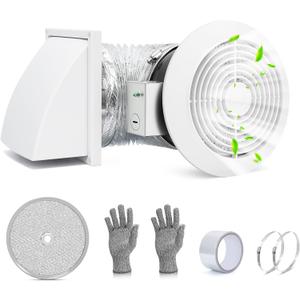 512M 6 Inch Through-the-Wall Exhaust Fan with White Grille, 80 CFM, 4.0 Sone, 16-Inch Retractable Duct, Household Ventilation Fan for Attic, Garage, Kitchen and Bathroom Exhaust Fan, Bathroom Vent Fan