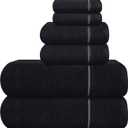MyOwn Ultra Soft 6 Pack Cotton Towel Set, Contains 2 Bath Towels 28x55 inch, 2 Hand Towels 16x24 inch & 2 Wash Coths 12x12 inch, Ideal Everyday use, Compact & Lightweight - Black
