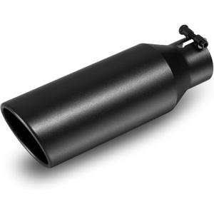 Exhaust Tip 2.5" Inlet, 4" Outlet 12" Overall Length, Premium Stainless Steel with Wear Resistant Black Coating, Rolled Angle Cut, Bolt-On Easy Installation, for Truck Diesel Tail Pipe