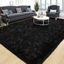 Super Soft Fluffy Rug for Bedroom, Modern Shaggy Rug Fuzzy Kids Rug for Living Room, Plush Indoor Nursery Home Decor Rug with Non-Slip Bottom, Black, 4 X 6 Feet