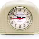 Timelink Crosley Vintage Art Deco Analog Alarm Clock, Quiet No-Ticking Movement, Automatic Dimmable Smart Light, Simple Controls, (Ivory)