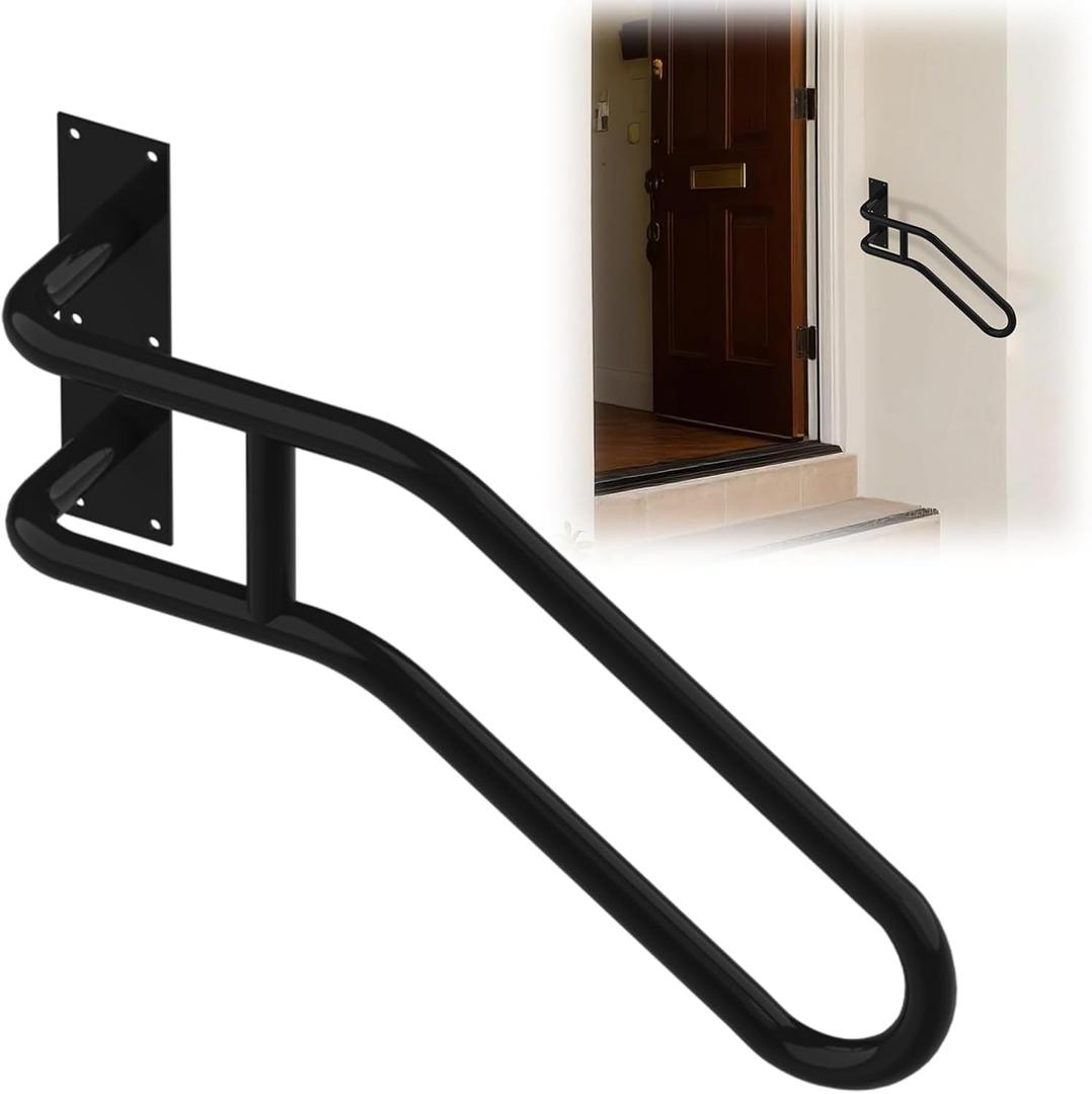 Left Side Wall Mounted handrail, Garge Door Stair Railing for 1-3 Steps(Polished Black, Left Side, 230LBs Loading) (28.5IN)