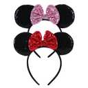2PCS Mouse Ears Headband for Women, Shiny Sequin Bow Mouse Headbands for Birthday Party & Theme Paradise (RP02)