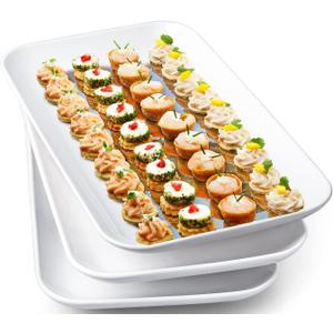 DELLING Large Serving Platter Set 14 inch Widened Large Serving Tray, White Rectangular Plates, Serving Platters for Entertaining, Serving Trays for Party, Oven Safe Dinnerware, Set of 3