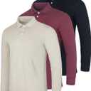 Real Essentials 3 Pack Men's Cotton Jersey Long-Sleeve Polo Shirt - Casual Workwear Office (X-Large)