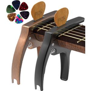 3in1 Guitar Capo for Acoustic&Electric Guitar Accessories 2 Pack | with Pick Holder and 6 Picks, Suitable for Ukulele and Stringed Instruments (Black & Bronze)