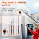 26 FT Cobweb Duster with Extension Pole, Cobweb Duster with 5-20FT Telescoping Extension Pole, Cleans Spider Webs, Washable & Reusable for High Ceilings, Fans & Outdoor & Indoor Cleaning