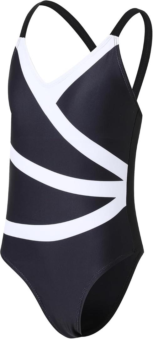 J.E Sterguard Girls' Built-in Bra Adjustable Strap One Piece Swimsuit, Kids Bathing Suit Size 8-16Years