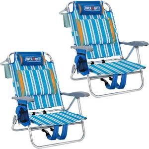 Overmont 2-Pack Low Beach Chairs with Cooler Bags - 6-Position Lay Flat, 2pcs