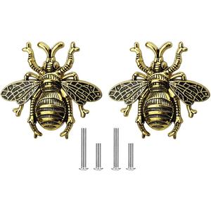 Mizhang Bee Knobs 2 Pcs Animal Honeybee Shaped Cabinet Pulls Zinc Alloy Single Hole Wardrobe Closet Dresser Cupboard Home Hardware Furniture Decoration Handle with Screws (Ancient Gold)