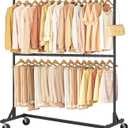 Hoctieon Double Rod Z Rack, Rolling Clothes Racks with Z-Base, Adjustable Clothing Rack, Standing Clothes Rack, Metal Clothing Racks for Hanging Clothes, Portable Garment Rack, Black