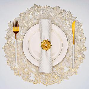 Evevda Gold Placemats Set of 6 Hollow Out Vinyl Dinner Table Mats Non Slip Washable Place Mats for Dining Tables Kitchen Decor