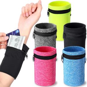 Honoson 5 Pcs Wrist Wallet for Women Men, Wristband with Zipper Wrist Pouch Purse for Run Spandex Wristbands Sweatband Wallet for Run Walk Hike Jog Travel Events Keys Cash Napkin